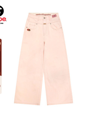 Aape旗舰店女装春夏心型猿人小熊徽章水洗阔腿牛仔长裤D619XAQ