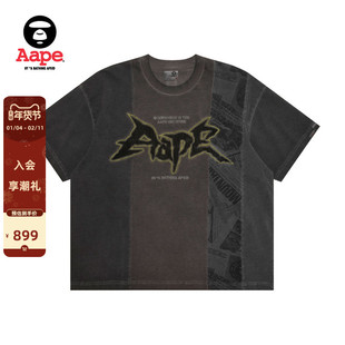 Aape旗舰店男装春夏美式复古水洗做旧拼接风潮流短袖T恤1867XXQ
