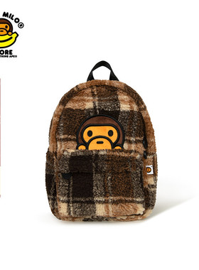 BABY MILO STORE配饰卡通小猴毛绒格纹双肩包4393XXP