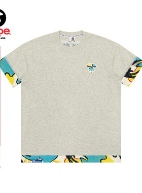 Aape旗舰店男装春夏拼接迷彩猿人徽章字母印花潮流短袖T恤1461XAM