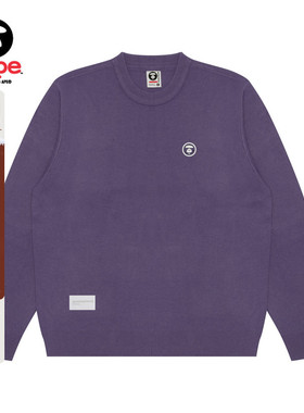 Aape旗舰店男装春秋猿人徽章简约休闲圆领红色毛衣针织衫B333XXN