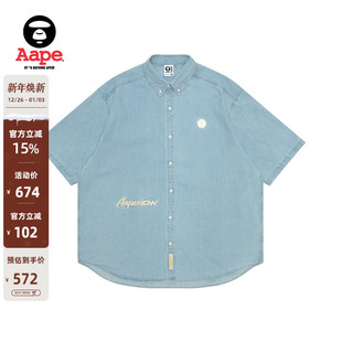 8515XXO 衬衫 Aape旗舰店男装 春夏小标徽章水洗牛仔休闲短袖