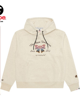 Aape旗舰店女装秋冬渐变蝴蝶结印花休闲薄绒连帽卫衣D320XAP