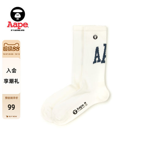 Aape猿人小标刺绣字母提花中筒袜