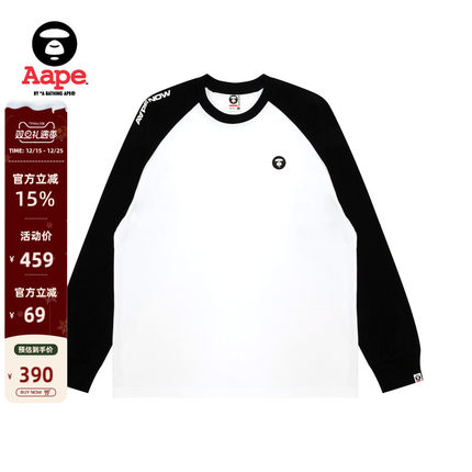 Aape旗舰店男装秋冬小标徽章撞色插肩简约长袖T恤1717XXP