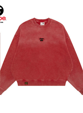 Aape旗舰店男装春夏字母刺绣复古做旧猿人圆领卫衣D360XXQ