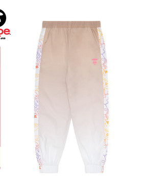 Aape旗舰店女装春秋猿人多色字母印花渐变拼接束脚长裤6867XAI