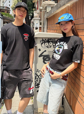 Aape旗舰店男装春夏彩染迷彩猿人印花舒适潮流短袖T恤1643XXQ