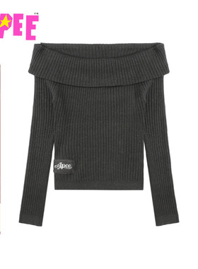 APEE女装秋冬坑条露肩一字领针织上衣F381A5P