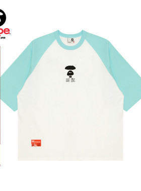 Aape男装春秋猿人字母印花插肩撞色潮流休闲宽松七分袖T恤1482XAM