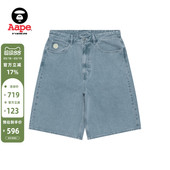 Aape旗舰店男装 C638XXO 春夏小标徽章休闲潮流水洗牛仔短裤