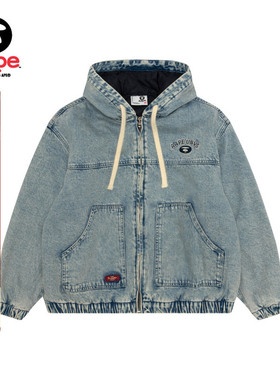 Aape旗舰店女装秋冬猿人徽章水洗做旧复古牛仔夹克外套7760XAP