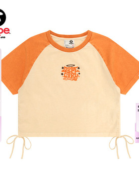 Aape旗舰店女装春夏字母刺绣蝴蝶结抽绳绑带短款短袖T恤1918XXQ