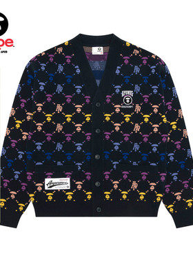 Aape旗舰店男装秋冬渐变老花猿人休闲潮流针织开衫外套B374XXP