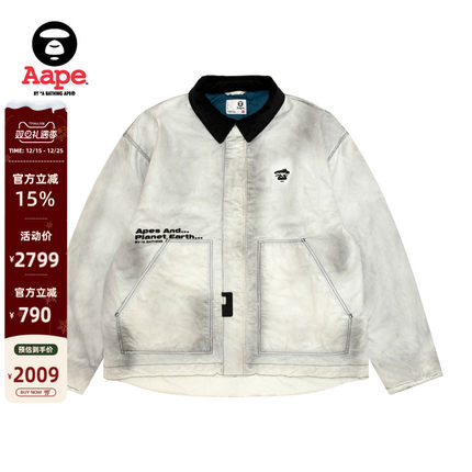 Aape旗舰店男装秋冬猿人徽章水洗做旧潮流翻领夹克外套7746XXP