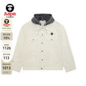 Aape旗舰店男装 可拆卸帽小标徽章翻领牛仔夹克外套7730XXP 春季