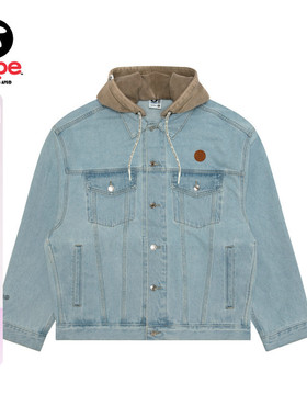 Aape旗舰店男装春季可拆卸帽小标徽章翻领牛仔夹克外套7730XAP