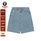 Aape旗舰店男装 春夏小标徽章休闲潮流水洗牛仔短裤 C638XXO