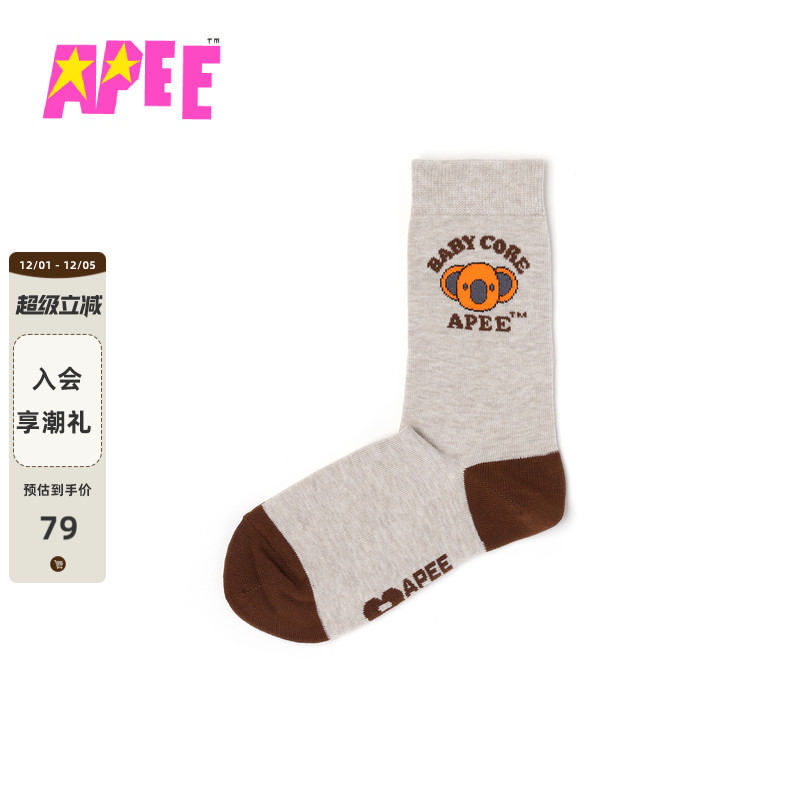 APEE配饰考拉图案提花中筒袜F257A5P