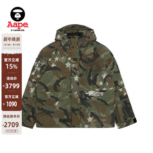 Aape旗舰店男装 秋冬复古做旧五角星迷彩潮流连帽羽绒服7739XAP