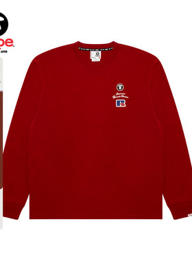 Aape联名RUSSELL男装秋冬经典徽章美式复古红色长袖T恤9785XXP