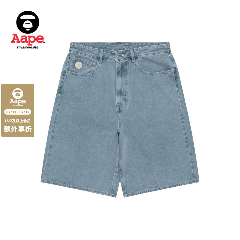 Aape旗舰店男装春夏小标徽章休闲潮流水洗牛仔短裤C638XXO