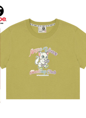 Aape女装春夏滑板小猫彩虹闪粉字母印花短款修身短袖T恤1508XAM