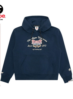 Aape旗舰店女装秋冬渐变蝴蝶结印花休闲薄绒连帽卫衣D320XXP