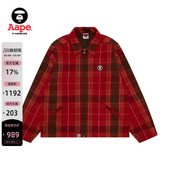 Aape旗舰店男装 秋冬猿人徽章复古格纹休闲翻领夹克外套7733XXP