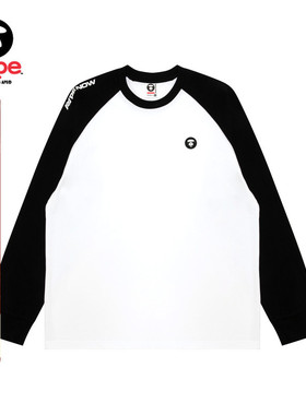Aape旗舰店男装秋冬小标徽章撞色插肩简约长袖T恤1717XXP