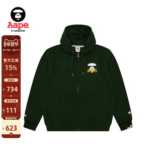 Aape旗舰男装秋冬猿人字母印花潮流厚绒连帽卫衣外套B343XXN