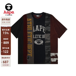 Aape旗舰店男装 T恤1740XXP 秋冬裂纹印花拼接做旧潮流短袖