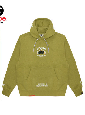 Aape旗舰男装秋冬猿人军团徽章字母印花厚绒连帽卫衣B378XBN