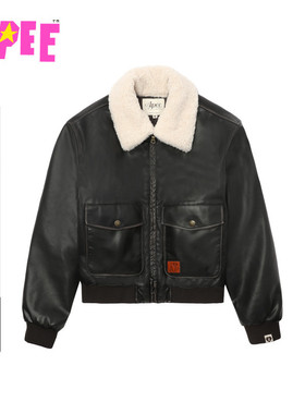 APEE女装秋冬毛领PU皮复古夹克外套F112A5P
