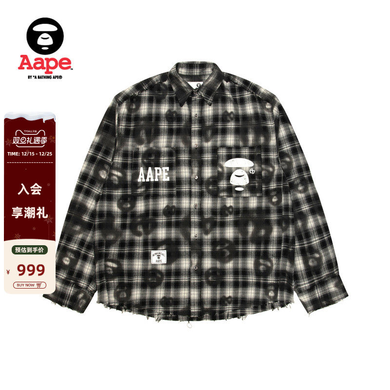 Aape联名NOMANUAL做旧格纹衬衫
