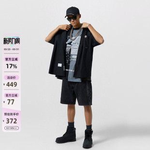 6731XXG BONE图案刺绣磨白牛仔短裤 Aape男装 春夏字母猿人X