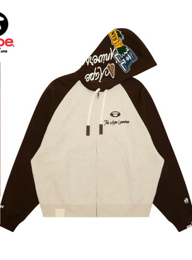 Aape旗舰店男装秋冬校园猿人刺绣撞色薄绒连帽卫衣外套C387XAP