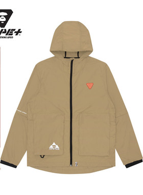 AAPE+运动男装春秋可拆卸袖管字母印花连帽薄款夹克外套7435XXG