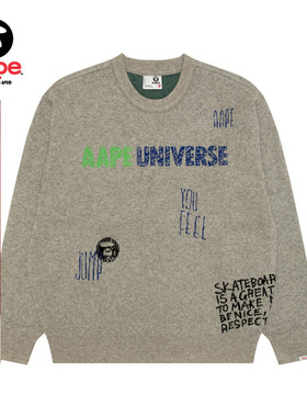 Aape旗舰店男装秋冬猿人字母提花休闲潮流圆领毛衣针织衫D301XXP