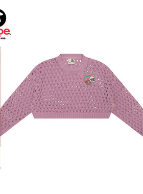 Aape旗舰店女装春夏猿人星球徽章短款镂空针织衫B307XXM