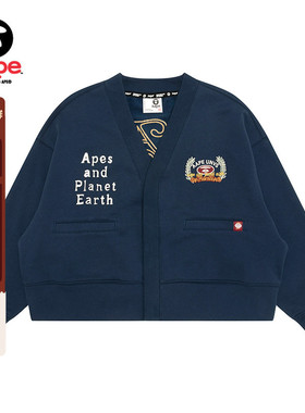 Aape旗舰店女装秋冬猿人刺绣美式校园风薄绒卫衣开衫D334XXP