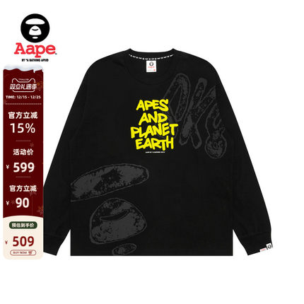 Aape旗舰店男装秋冬字母图案印花休闲潮流长袖T恤1728XXP