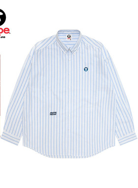 Aape旗舰店男装春夏猿人小标徽章简约休闲条纹长袖衬衫8556XXQ