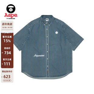 8515XAO 衬衫 Aape旗舰店男装 春夏小标徽章条纹牛仔休闲短袖