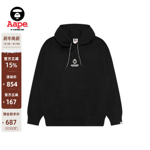 Aape旗舰店男装 秋冬扑克徽章字母印花休闲连帽卫衣C351XXP