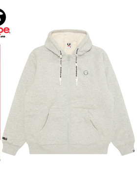 Aape旗舰店男装秋冬小标徽章纯色简约厚绒连帽卫衣外套C364XAP