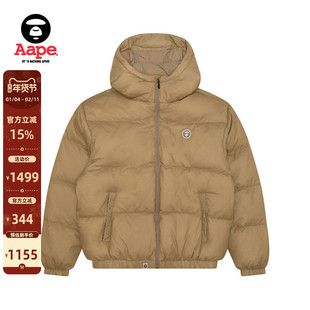 Aape旗舰店男装秋冬猿人徽章宽松厚连帽羽绒服面包服7654XXN