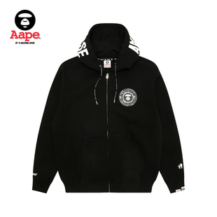 Aape旗舰男装 春秋猿人圆章字母印花简约休闲连帽卫衣外套B345XXN