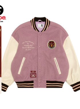 Aape旗舰店女装秋冬校园猿人徽章美式复古撞色棒球外套7759XAP