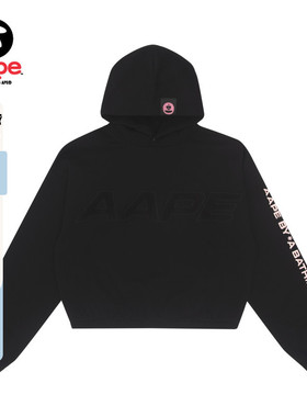 Aape旗舰店女装秋冬字母刺绣撞色猿人连帽加绒短款卫衣3843XXH
